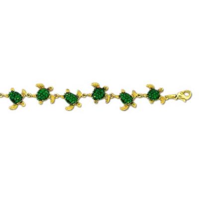 Turtles Green Sea Small Bracelet with Green Porcelain and Lobster Claw  B__36.5YENGLC