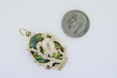 Coral Frame/Turtle-Green Sea & Paua Shell Pendant