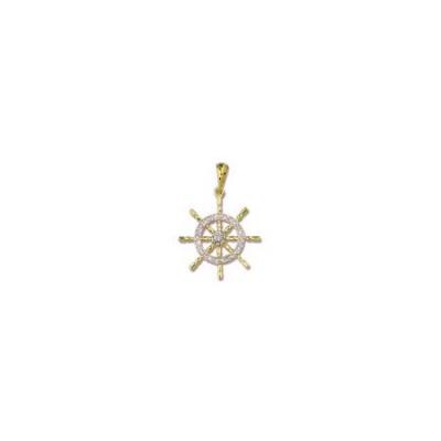 Ships Wheel with Diamonds White Medium Pendant with Bail AP143FYDWB 