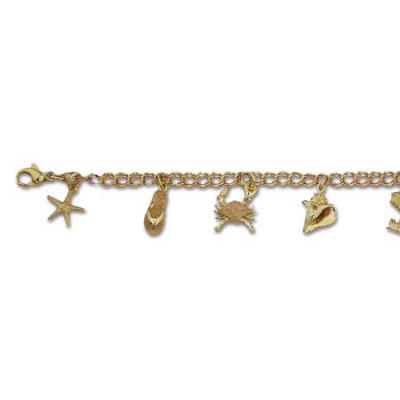 Palm,Sand Pail, Sandal, Starfish, Crab, Conch and Sand Dollar Charm Bracelet  CB45-7YLC