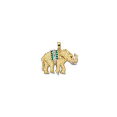 Elephant/Diamond & Emerald Medium Pendant