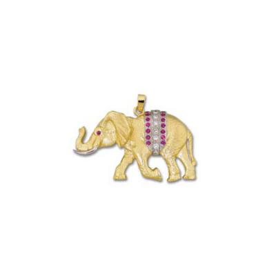 Elephant/Diamond & Ruby Large Pendant