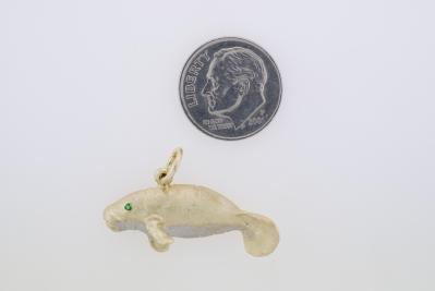 Fish-Manatee/Emerald Eye & Rhodium Pendant