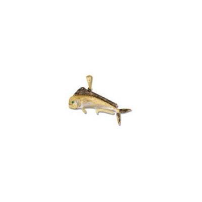 Bull Dolphin (Mahi-mahi) Medium Pendant with Emerald Eye, Rhodium Marking and Bail  MC_308C.5YRHEMEB