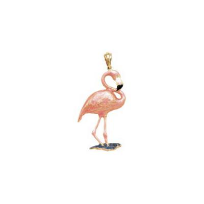 Flamingo Standing with Diamond Eyes, Enamel Lg Pendant 23.5YDWEENB