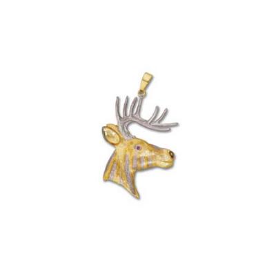 Deer Head/Ruby Eye & Rhodium Pendant