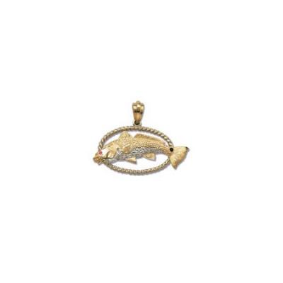 Redfish Medium Pendant with Rope Frame, Ruby Eye, Diamond Black Tail Spot, Rhodium White Markings and Bail  MC_319B.5YRHWRUEDBKTSRYB