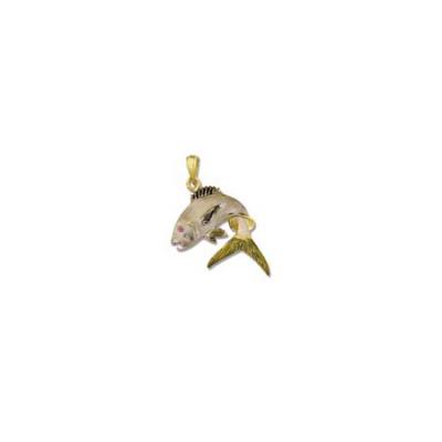 Snapper Yellowtail Medium Pendant with Bail Shown with Sapphire Eye and Rhodium Marking  MC_936.5YRHRUEB