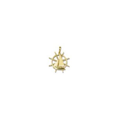 Sail Boat on Ships Wheel Pendant