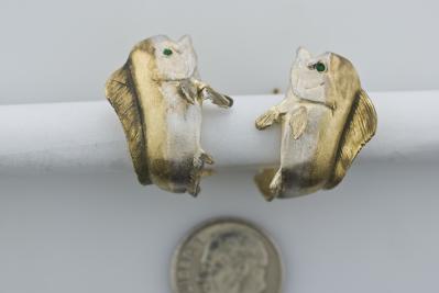 Bull Dolphin (Mahi-mahi) Medium Earrings with Emerald Eyes, Rhodium Marking and Posts  ME1302.5YRHEMEPT